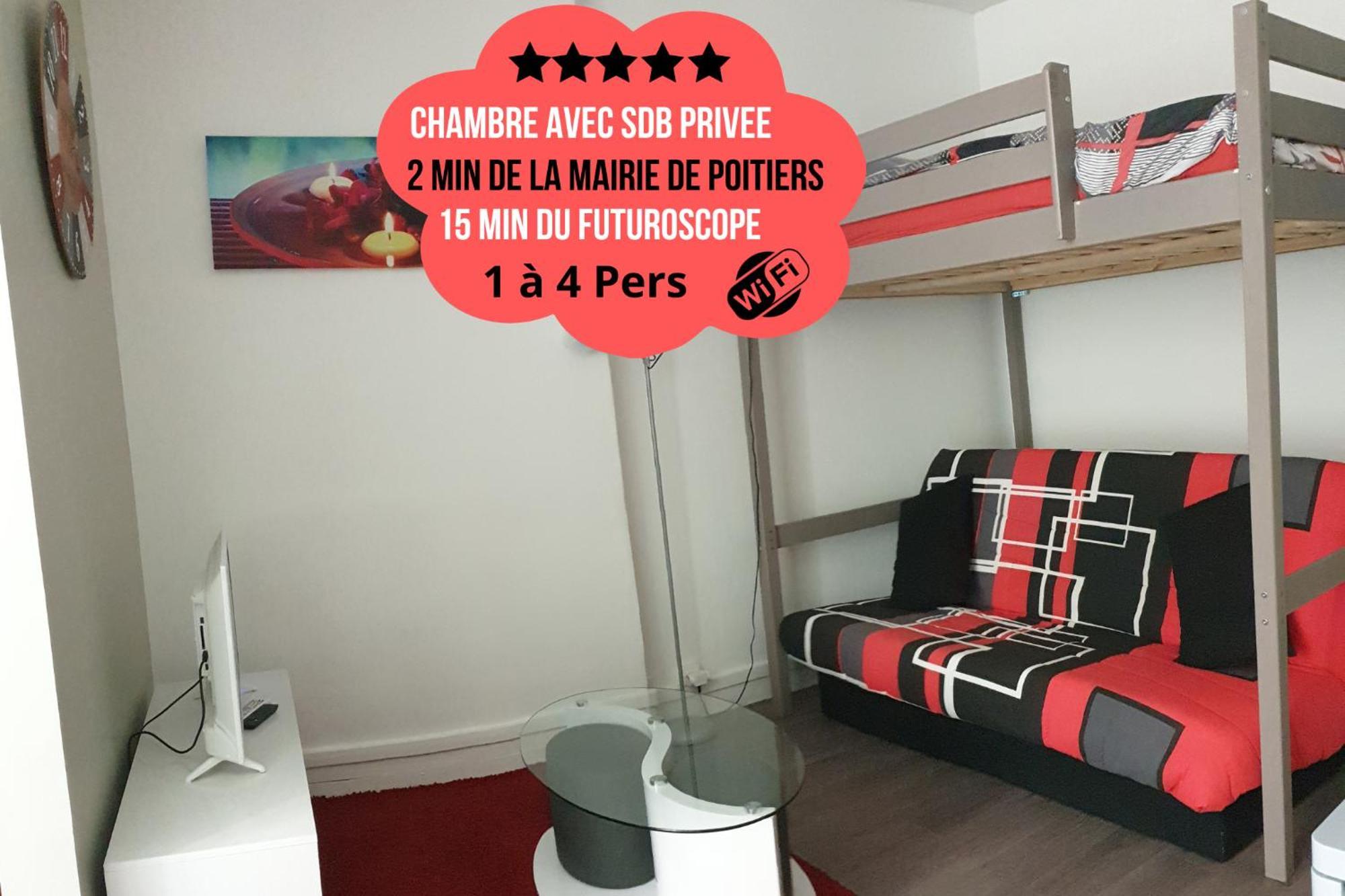 Chambres Poitiers Centre Ville - Salle de Bain, Réfrigérateur, TV et machine à café privatifs - Cuisine commune - Terrasse - Hôtel de ville à 200m Esterno foto
