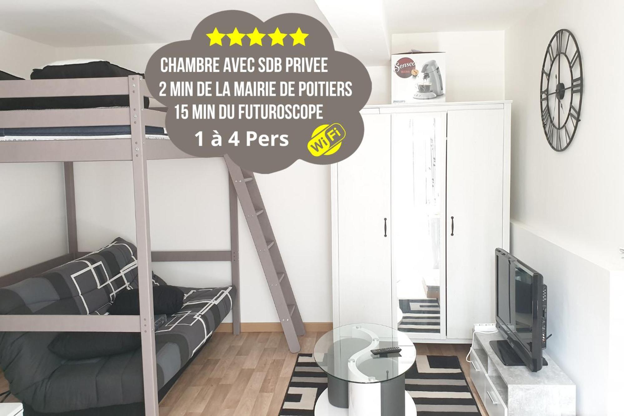 Chambres Poitiers Centre Ville - Salle de Bain, Réfrigérateur, TV et machine à café privatifs - Cuisine commune - Terrasse - Hôtel de ville à 200m Esterno foto